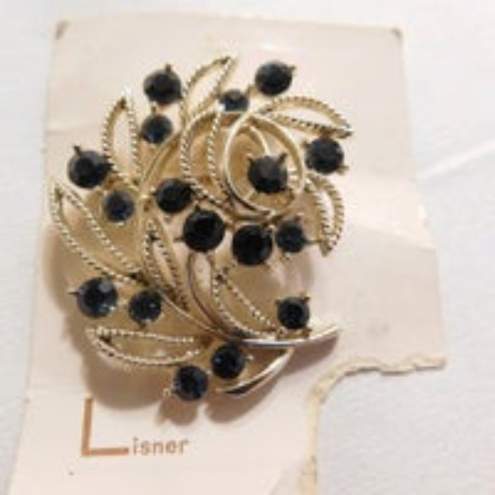 LISNER Blue Rhinestone Brooch Vintage - Picture 2 of 7